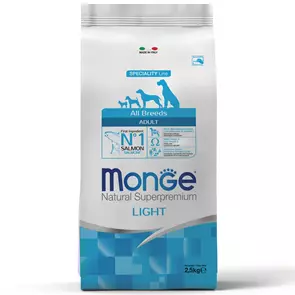 Сухой корм MONGE Speciality облегченный для взрослых собак с лососем и рисом Light Adult Dog