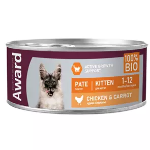 Консервы AWARD для котят, паштет из курицы с морковью Pate Kitten Chicken and Carrot 100 гр
